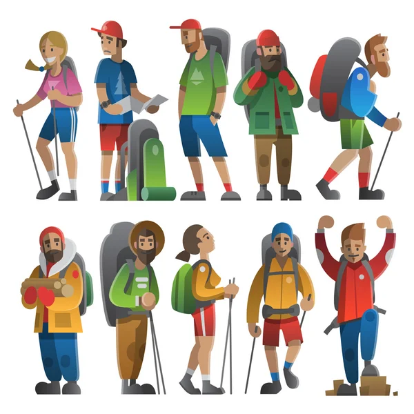 Huge set of hikers and backpackers. Flat style with gradients
