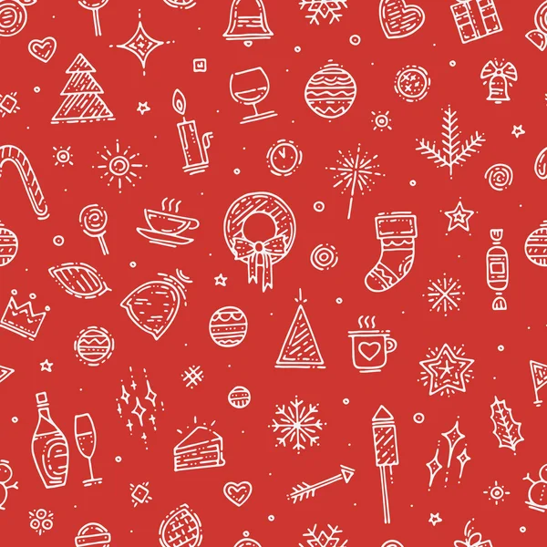 Happy new year seamless pattern. Hand drawn different elements — Διανυσματικό Αρχείο