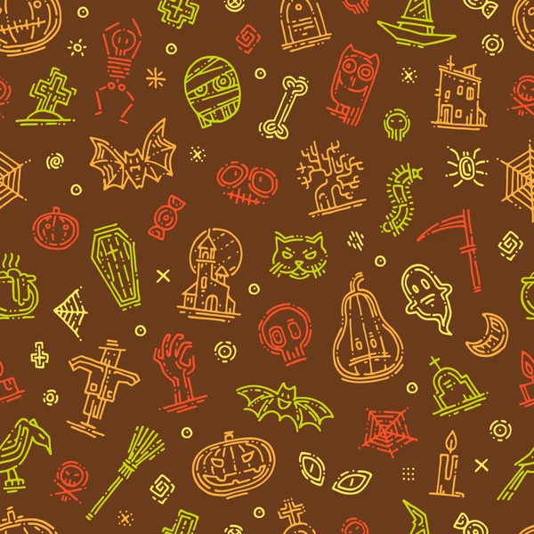 Happy halloween holiday hand drawn elements pattern