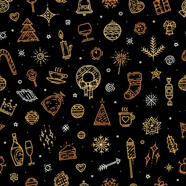 Mutlu yeni yıl altın öğeleri arka plan için tebrik kartı