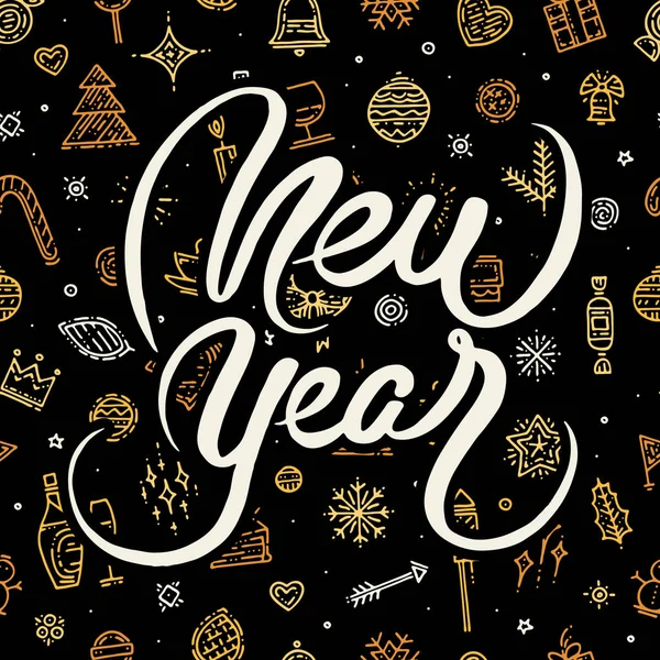 Feliz Año Nuevo letras sobre fondo negro — Vector de stock
