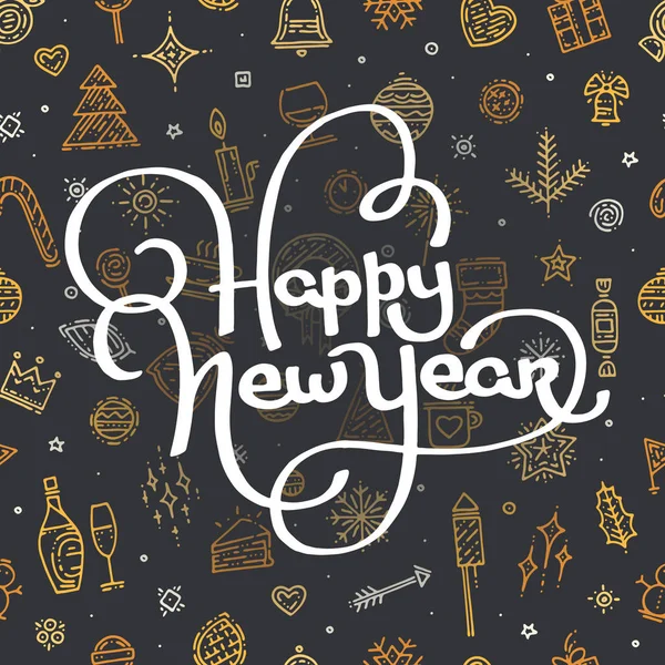 Felice anno nuovo lettering su sfondo nero — Vettoriale Stock