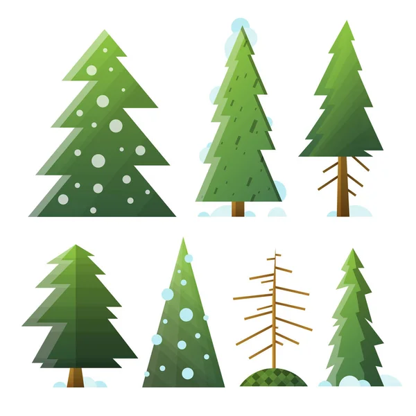 Collection different cartoon green and dead fir trees. — Stock Vector