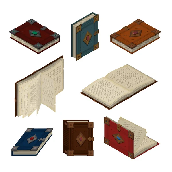 Ensemble de vieux livres isométriques — Image vectorielle