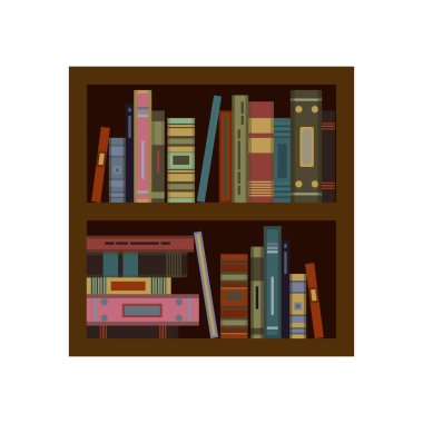 Büyük eski kitaplar bookshalf ayarlayın. Düz vektör.