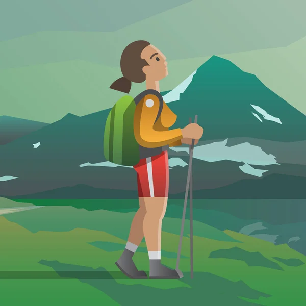 Young girl looking up to the mountain. Royalty Free Stock Vectors
