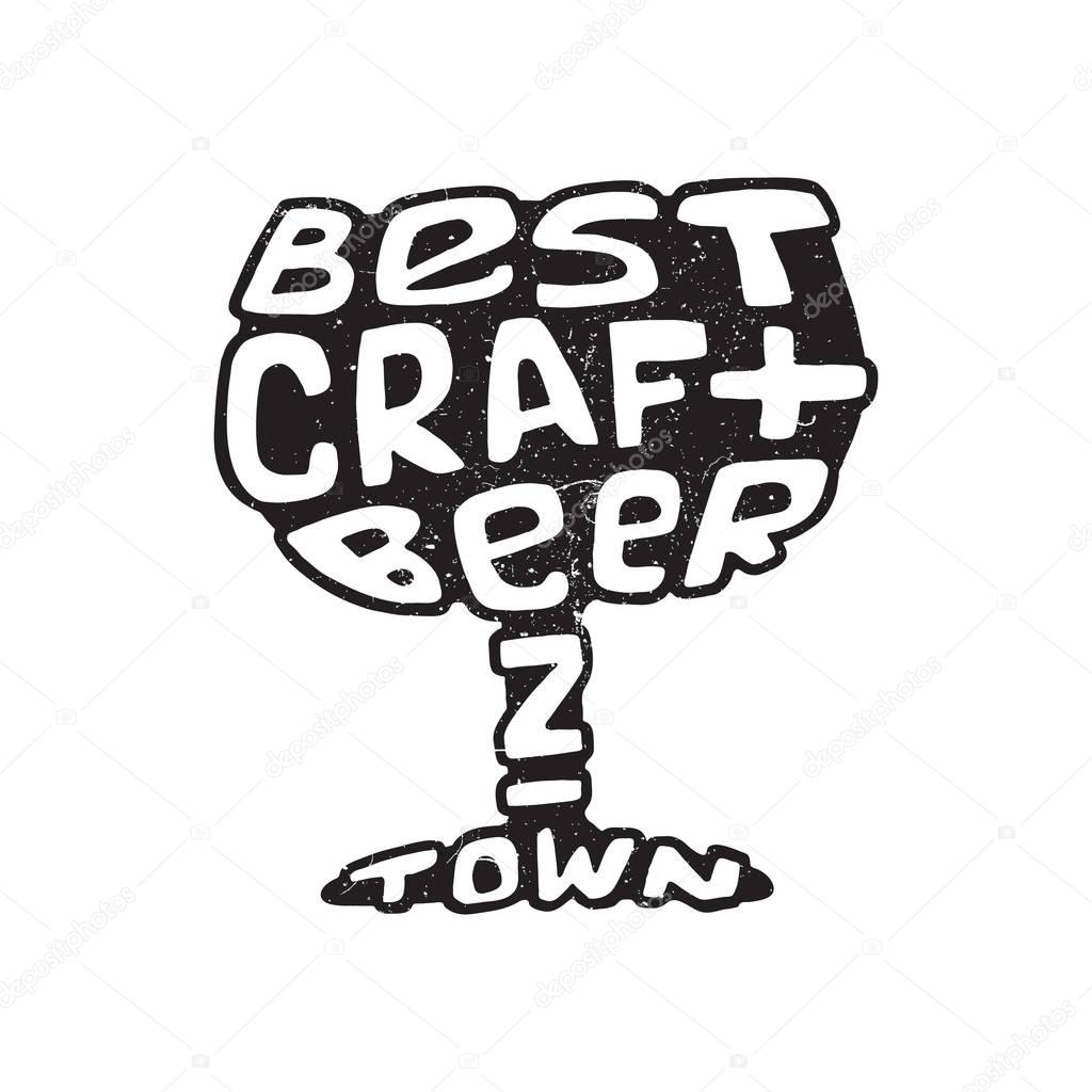 Hand drawn lettering best craft beer in glass.