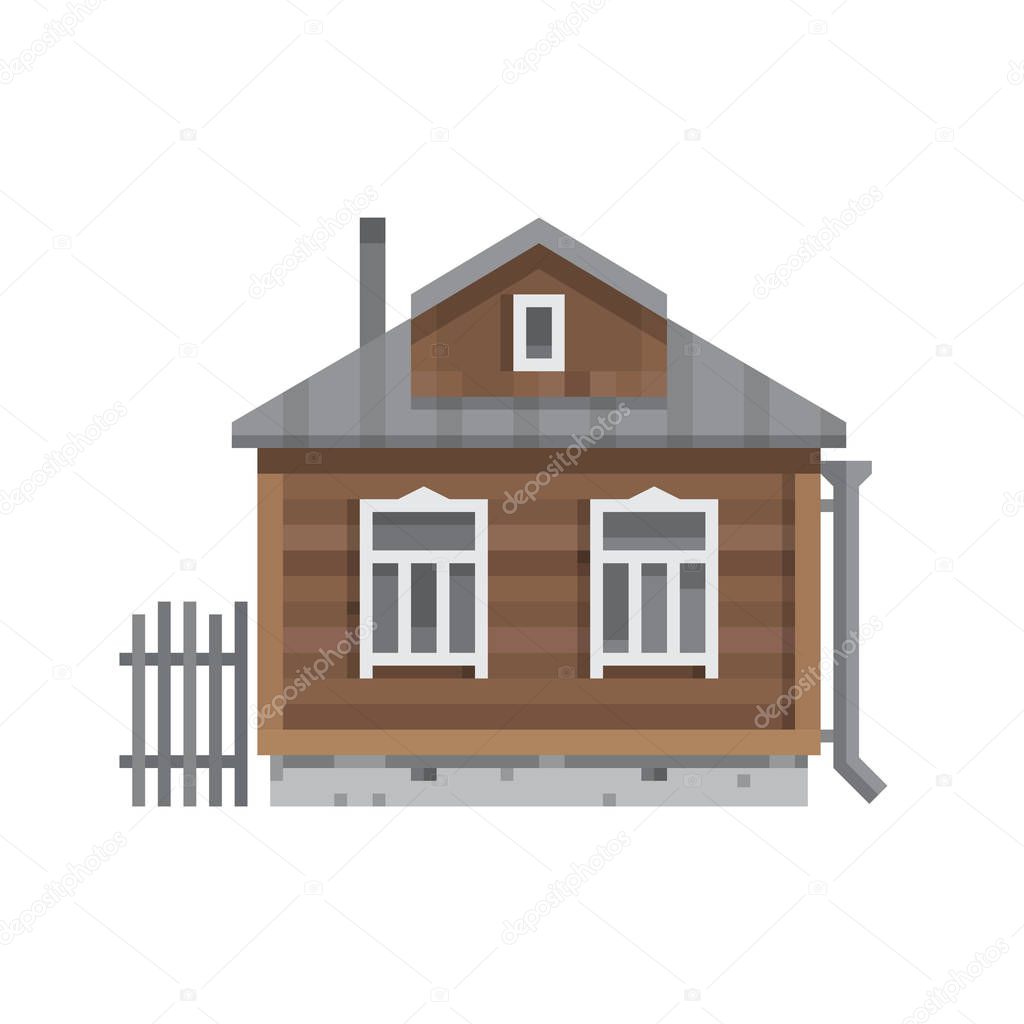 Old Russian country house. Vector flat.