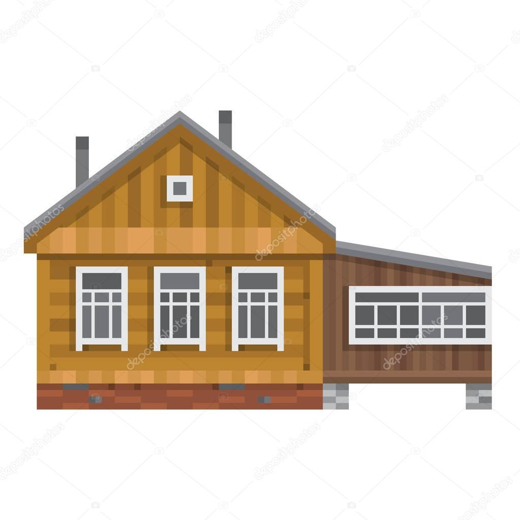 Old Russian country house. Vector flat.