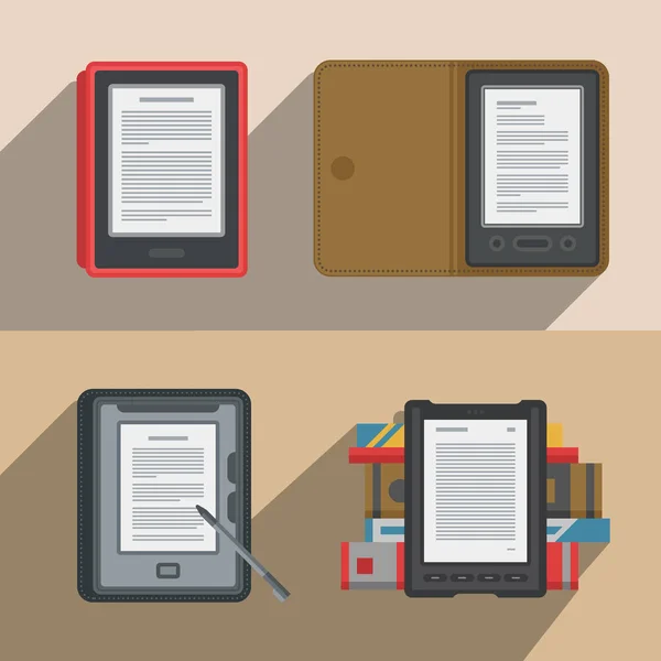 Juego de iconos de libros electrónicos. Electrónica vectorial plana — Vector de stock