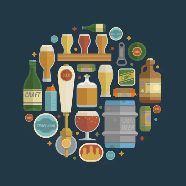 Craft beer items creatief ingesteld in cirkel. — Stockvector