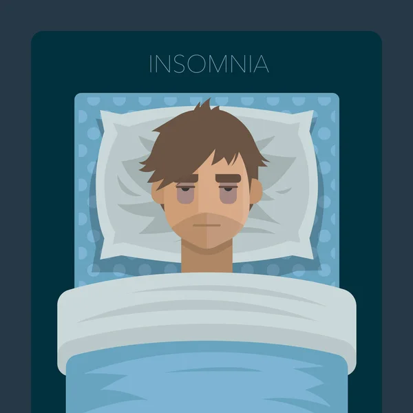 Giovane con problemi di sonno insonnia . — Vettoriale Stock