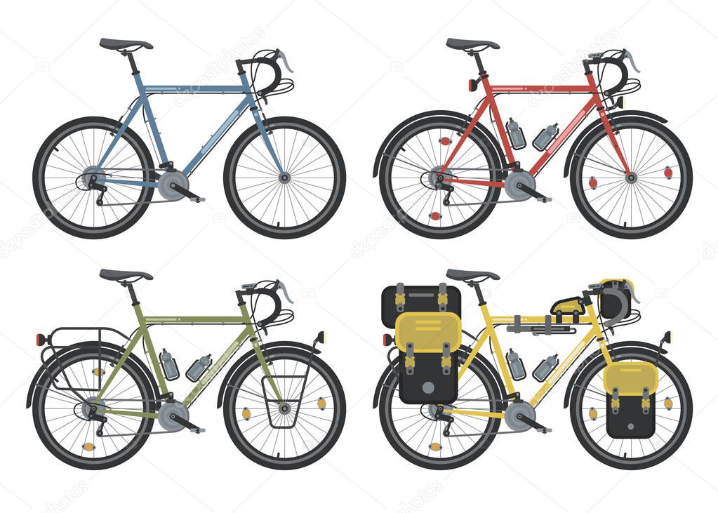 Configurations of trekking bicycles. Vector.