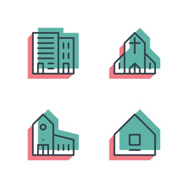 Farklı ev, binalar Icon set. Anaglif 3d.