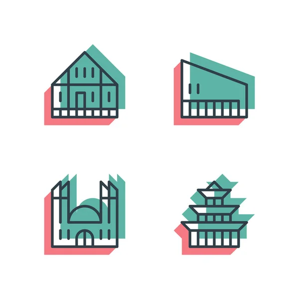 Different house, buildings icon set. Anaglyph 3d. — Stock Vector