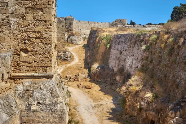 The road along the defense walls of old Rhodes city