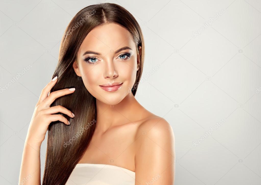 Woman with Clean Fresh Skin  and long straight hair