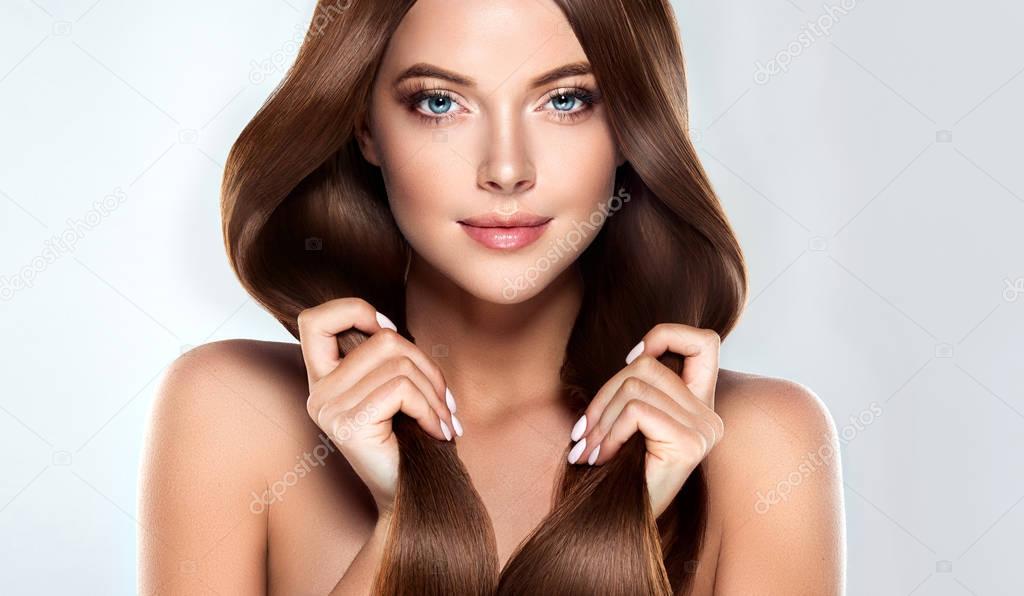 girl with  brown straight long  hair 