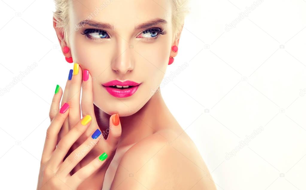  girl with colorful manicure