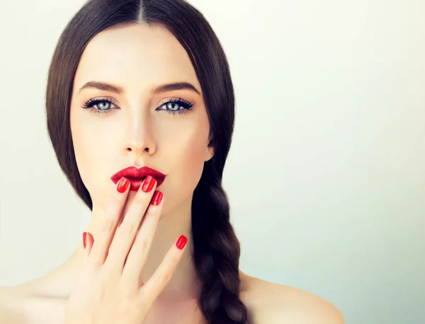 Model girl with  long braid hair . — Stock Photo, Image