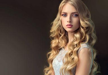 Blonde fashion  girl with curly hair  clipart