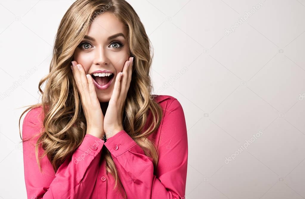 Woman  happy and surprised shouts 
