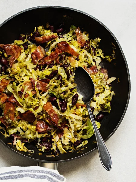 Fried spring cabbage with bacon — Stock Image Fried spring cabbage with bacon Stock Picture