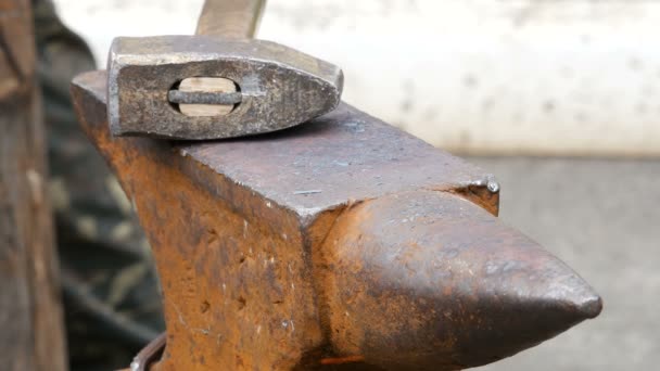 Blacksmith Working on Metal on Anvil — Stock Video