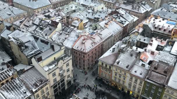 Burzy śnieżnej w Old Europa City — Wideo stockowe