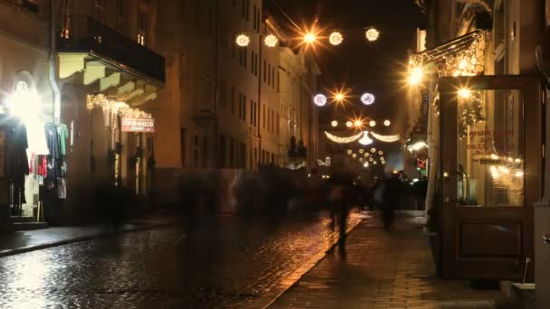 Altes europa lviv stadt nacht zeitraffer — Stockvideo
