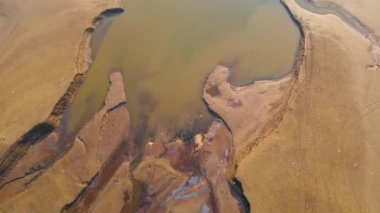 Environmental Problems, Polluted shore, shot with a drone. The pollution of the planet