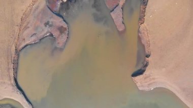 Environmental Problems, Polluted shore, shot with a drone. The pollution of the planet