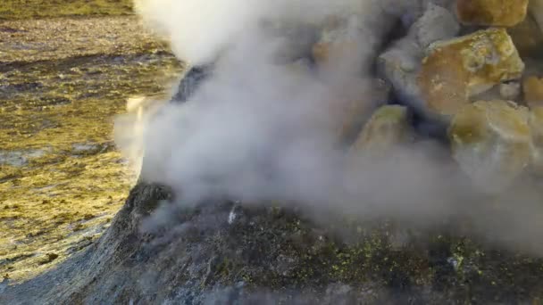 Attività vulcanica, Terra Area geotermica, fumarole pentole di fango bollente vulcanico, Islanda . — Video Stock