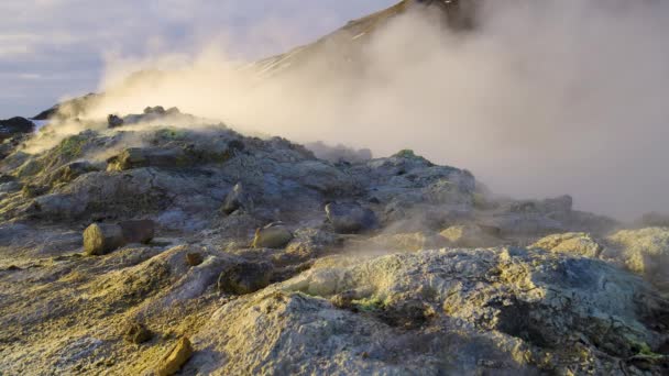 从地下地面喷发出的火山蒸汽，地热活动 — 图库视频影像