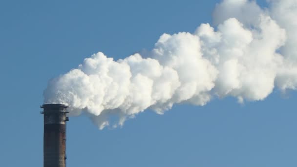 Tubos de poluição de chaminé com fumaça cinza, problema ambiental — Vídeo de Stock