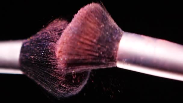 Farbkonzept, Make-up Pinsel mit Puder Zeitlupe — Stockvideo