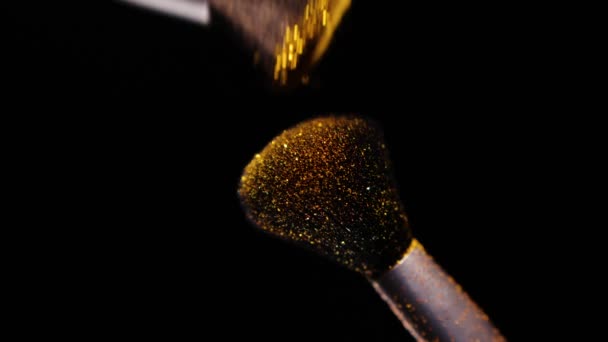 Gold Colour, Paint Concept, Make up brush with Yellow Powder, Slow Motion — Αρχείο Βίντεο