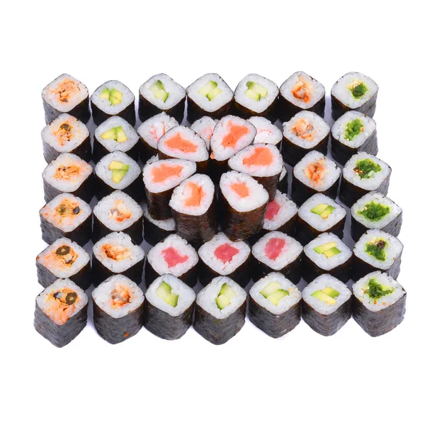 日本大设置卷和寿司，三文鱼、 虾黄瓜 — 图库照片