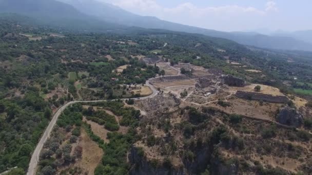 Εναέρια άποψη της αρχαίας πόλης σε Tlos — Αρχείο Βίντεο