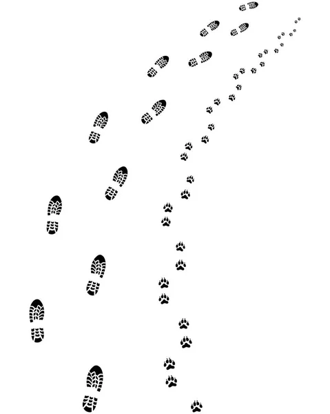 Footprints of man and dog — Stock Vector