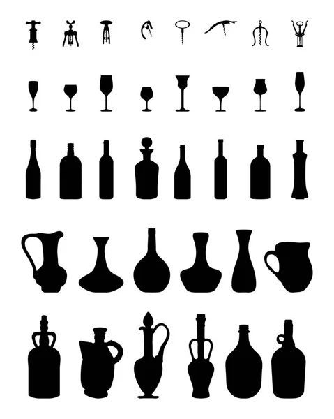 Чаші, пляшки, окуляри та кріплення — стоковий вектор