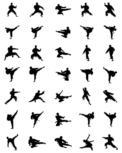 Schwarze Karate-Silhouetten — Stockvektor