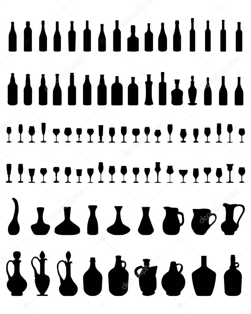 bowls, bottles, glasses