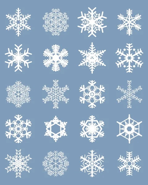 Diferentes copos de nieve blancos — Vector de stock