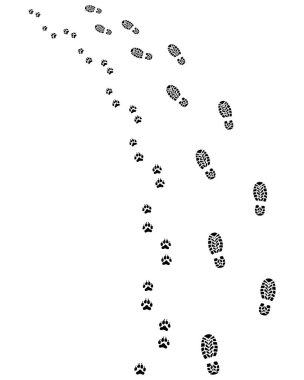 Ayak izleri, insan ve köpek, sola dön, vektör