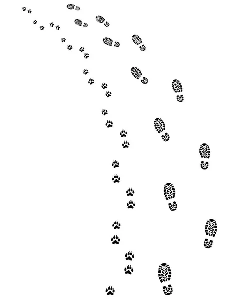 Stopy Člověka Psa Odbočte Doleva Vektorové — Stockový vektor