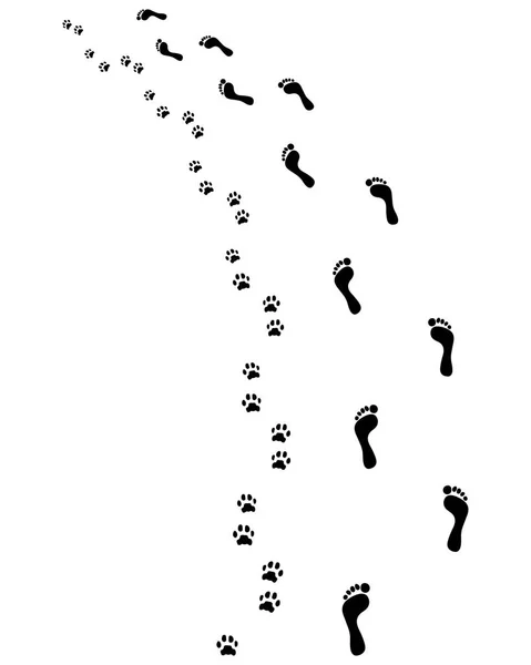 Fußabdrücke Von Nackten Füßen Und Pfoten Hund Nach Links Abbiegen — Stockvektor