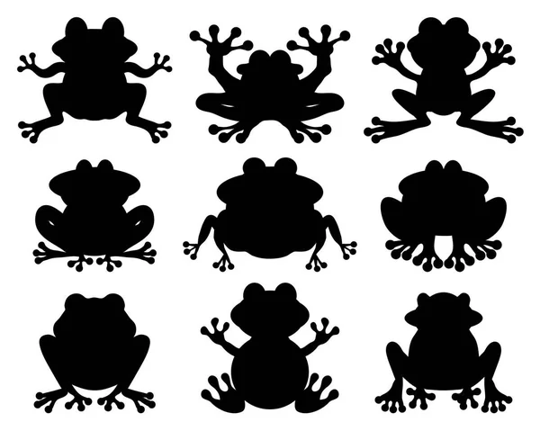 Kurbağaların Beyaz Bir Arka Plan Üzerinde Siyah Siluetleri — Stok Vektör