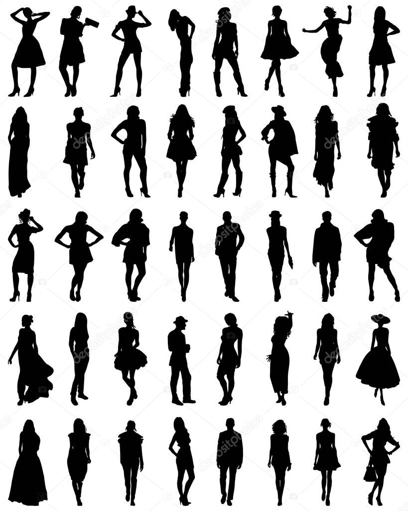 Silhouettes of fashion on a white background