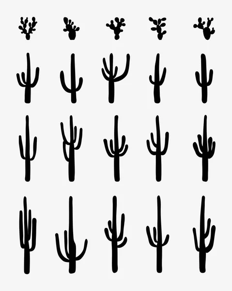 Siluetas Negras Diferentes Cactus Sobre Fondo Gris — Vector de stock